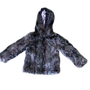 American Widgeon Girl’s Faux Fur Coat Jacket Size 5 Hooded Purple and Gray